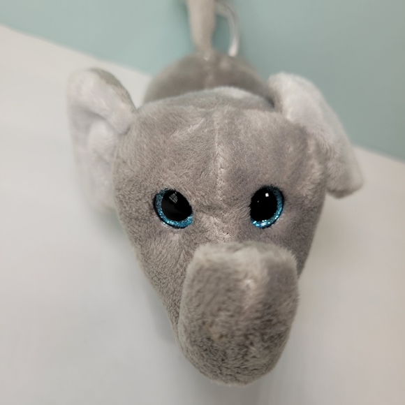The Petting Zoo Elephant Lolly Plush Trunk Up Blue Glitter Eyes 7" 200221 - Picture 5 of 10
